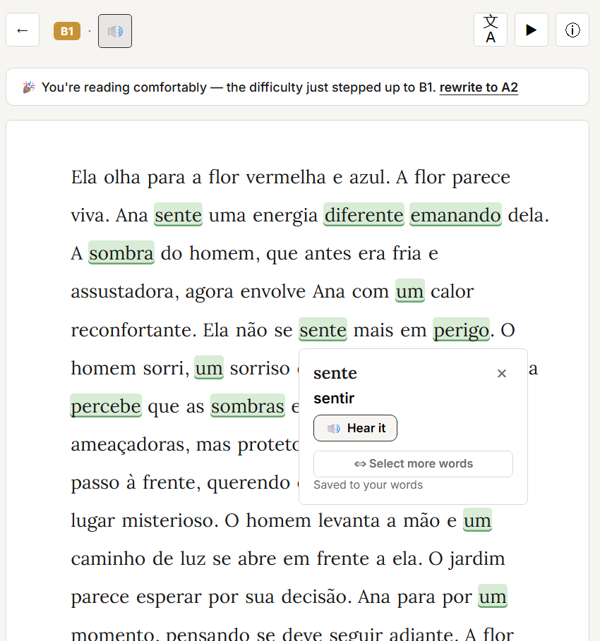 Endless Book — tap any word, see its meaning, level climbs as you read